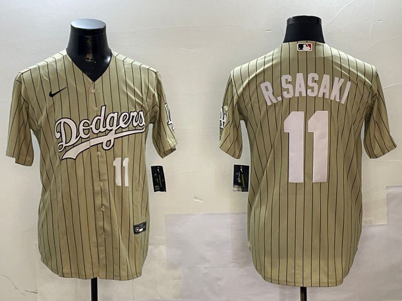 Men Los Angeles Dodgers #11 R.Sasaki Yellow Stripe Fashion Game 2025 Nike MLB Jersey style 4->los angeles dodgers->MLB Jersey